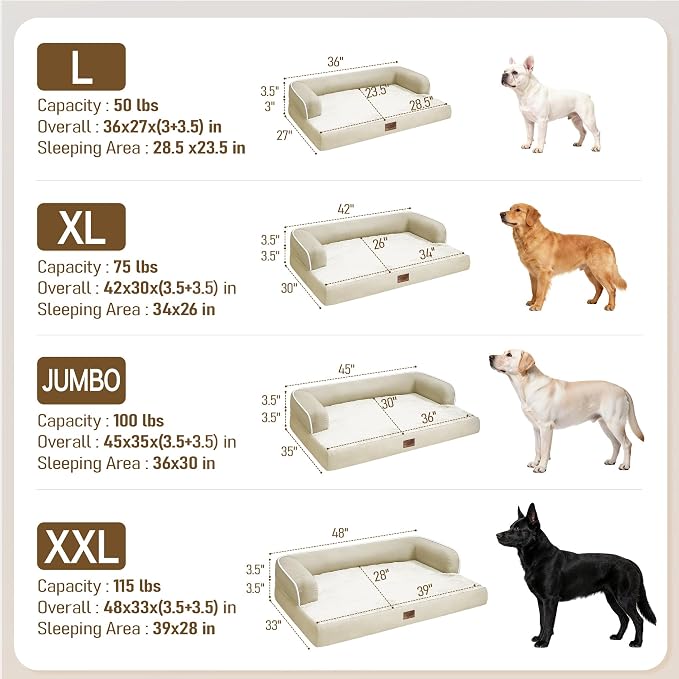 Comfort Expression Washable Orthopedic Large Sized Dogs - Huge Large Dog Bed with Removable & Waterproof Cover Soft Pet Couch with Foam Support for Big Size Dogs with Bolster, 45x35