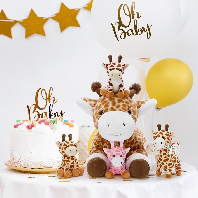 Tezituor 5Pcs Giraffe Stuffed Animal Set, 22 inch Large Mommy Stuffed Giraffe with 4 Cute Babies Deer Toy for Boys Girls, Soft Giraffe Plush Body Pillow for Birthday Party Decor