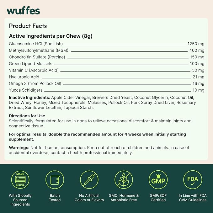 Wuffes Chewable Dog Hip & Joint Supplement - Glucosamine & Chondroitin Chews - Dog Joint Supplements & Vitamins - Extended Joint Care (Large Breed (Over 65 lbs), 90 Chews (Pack of 3))