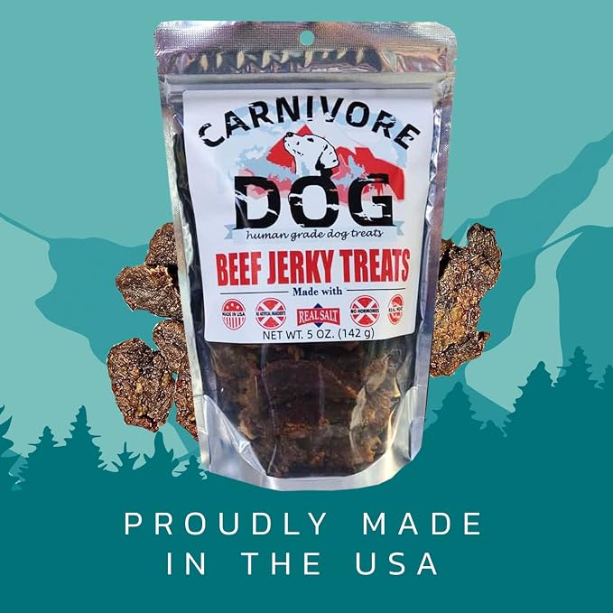 Carnivore Dog Treats, Human Grade, Grass-fed and Finished Beef Made with Redmond Real Salt, No Additives - Healthy, Chewy, Training Snacks for All Breeds, Grass-fed Beef Jerky, Pack of 3