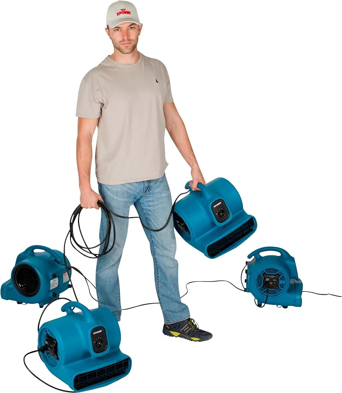 XPOWER X-400A Pro 1/4 HP 1600 CFM Centrifugal Air Mover, Carpet Dryer, Floor Fan, Blower, Daisy Chain, for Water Damage Restoration, Janitorial, Plumbing, Home Use,Blue