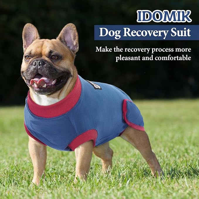 IDOMIK Dog Recovery Suit for Female Spay - Adjustable Anti-Licking Dog Post Surgery Onesie, Male Female Dog Neuter Spay Suits, Soft Abdominal Wound Bandage & E-Collar Cone Alternative