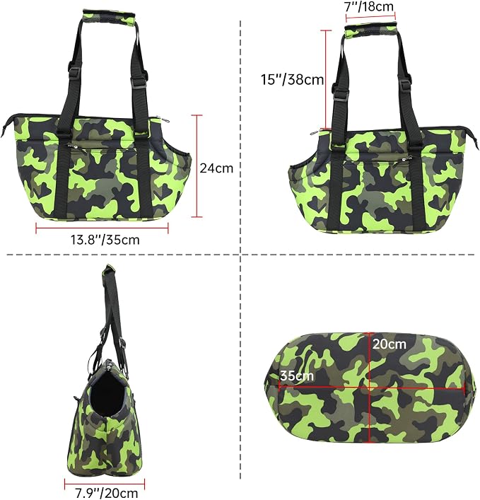 10mm Padded Tote Bag Carrier for Dog Cat Below 9 lb/4kg-Camouflage Green