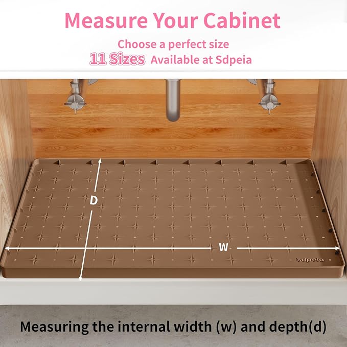 Sdpeia Under Sink Mat 22"×14" Waterproof Silicone Cabinet Liner & Sink Protector for Kitchen & Bathroom, Multi-Purpose Organizers Tray for Pets, Laundry, Cat Litter Mat