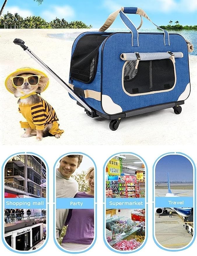 OLOTU Pet Backpack Two Sided Expandable Rolling Carrier, Pet Trolley Case with Two-Degree Adjustment Lever, Extra Spacious Cat Carrier Spacious