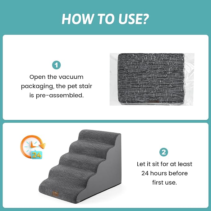 COZY KISS Wide Dog Stairs for Small Dog 22.6" H, Curved Pet Step for Puppy, Older Cat, Curved Ramp for High Bed or Car, Ladder with High Density Foam, Durable, 17.7x33x22.6 inch, Charcoal Grey