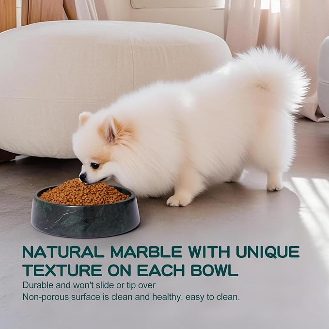 SAMAH Green Marble Dog Bowl, Non-Slip Dog Food Water Bowl, Large Weighted Stone Dish, Natural Marble Heavy Pet Bowl, Easy to Clean, Gifts for Cat Lovers, Perfect Cat Dog Gifts, Holds 6 Cups(6 lbs)