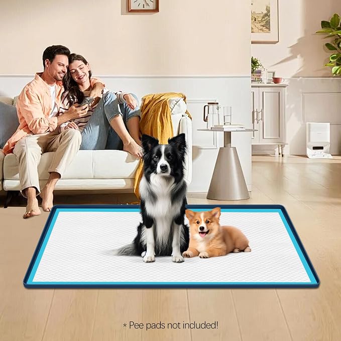 Pee Pad Holder for Dogs, 51" x 25.6" Silicone Pee Tray Mat Leak-Proof, High Edge, No Spill Pet Pad Holder for Puppy, Cat, Rabbit, Training Pads for Floor Protection, No Pee Pads (Navy Blue)