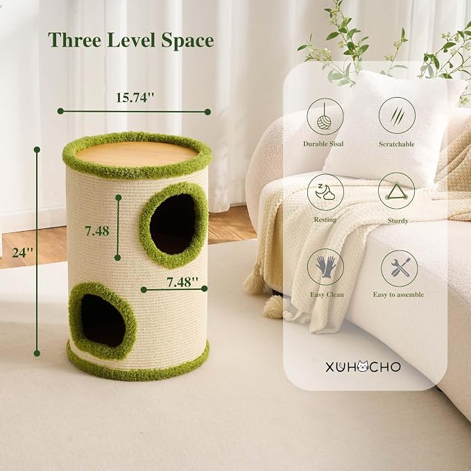 Cat House for Indoor Cats,Scratchable Sisal Material Cat Cave with 2 Hideaways & 3 Soft Pads-Sturdy &Space-Saving Cat Condo Furniture for Multiple Cats & Small Pets, Easy Assembly