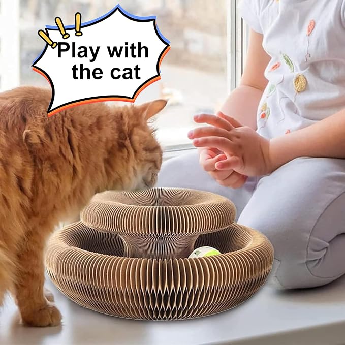 Kitty Curls Cat Toy,Magic Organ Cat Toy,Cat Scratcher for Grinding Claw Cardboard Cat Toys,Interactive Scratch Pad with Toy Ball