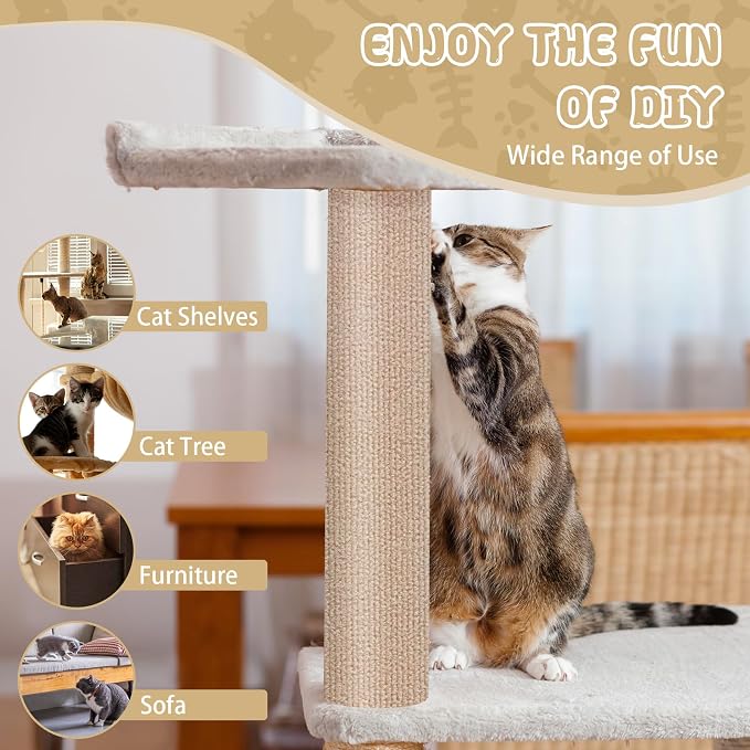 Climbing Cat Scratcher Mat Trimmable Cat Scratching Post Carpet 39.3’’x15.8’’ Self Adhesive Carpet Mat Pad Replacement for Cat Tree Shelves Post Couch Wall Furniture Steps DIY Protector (Beige)