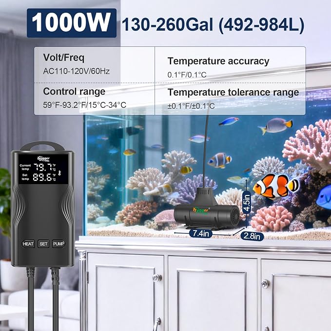 hygger Aquarium Heater with Upgrade Water Circulatio,Submersible Fish Tank Water Heater Digital Display,Auto Temperature Control for Freshwater Saltwater Safety Shut-Off Protection (300W,40~80Gal)
