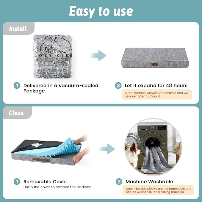 COZY KISS Cooling Orthopedic Dog Bed, Waterproof Egg Crate Foam Pet Bed with Removable Washable Cover, Silver Grey, 36x27x3 Inch,Dark Grey