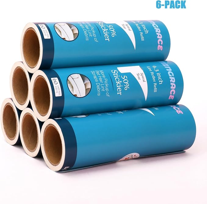 6.3 inch Large Lint Roller Refills for PetLovers Fedicelly and Other Standard 6.3'' Large Lint Rollers for Pet Hair, 50% Stickier, 60 Sheets per Refill, Pack of 6 Refills, 360 Sheets Total