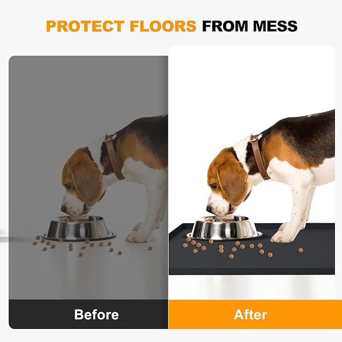 Finorder Dog Silicone Mat for Food and Water,100% Floors Waterproof Pet Feeding Mats Higher Raised Edges 23.6"X19.7"Large Silicone Mat Bpa Free,Placemats for Cats and Dogs,Pet Supplies(Black)