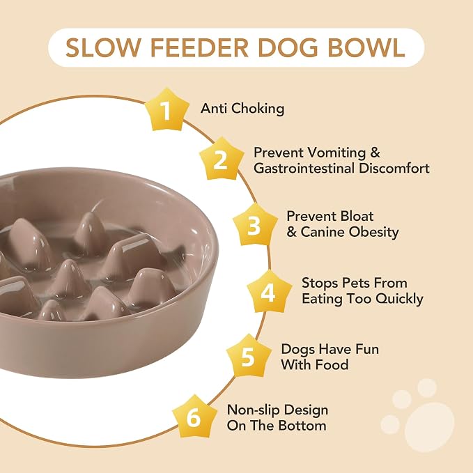 Havniva Ceramic Slow Feeder Dog Bowls, 1.2 Cups Dog Bowl Slow Feeding for Small and Medium Breed, 7.3inch Puzzle Dog Food Bowl Slow Feeder Non-Slip Anti-Gulping and Anti-Choking Reduces Bloating