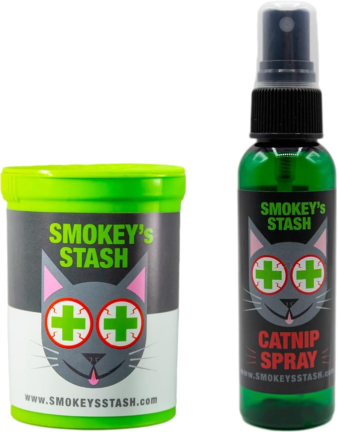 Smokey's Stash Catnip Spray and Dried Catnip Bundle for Cats - 2oz Catnip Spray and Premium Pop-Top Can, Handcrafted in the USA