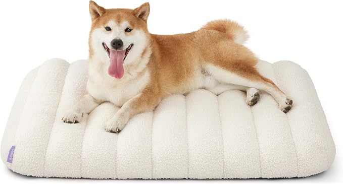 LE SURE Cute Orthopedic Dog Bed Medium Size Dog, Waterproof Chic Flat Pet Beds with Removable Washable Cover, Fuzzy Thick Egg Crate Foam Pet Mat for Indoor Use (30" x 20", Cream)