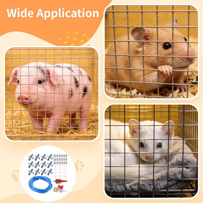 Automatic Rabbit Watering System Kit Include 12 Nipple Drinker, Hose and Valve, Gravity Feed Watering Kit with Drinking Nipples 28 mm Hole Opener for Rabbits Guinea Pigs Hamsters