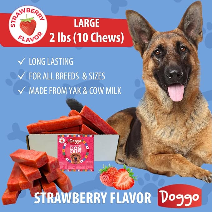 Natural Strawberry Flavor Yak Cheese Dog Chews, Long-Lasting, Large, 2 Pound, 10 Pieces