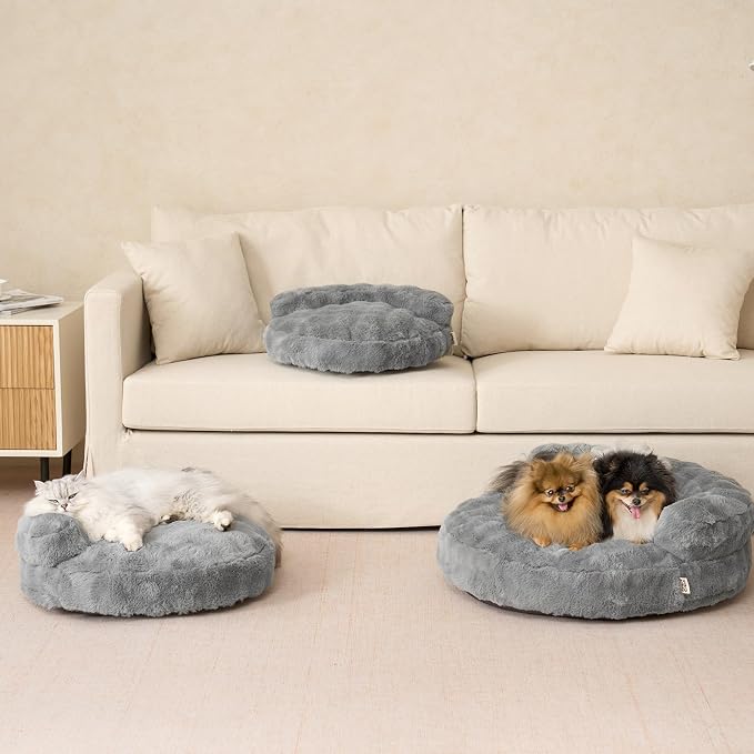 EHEYCIGA Dog Bed Medium Size Dog, Fluffy Small Dog Couch with Removable Washable Cover, Bolster Pet Sofa, Waterproof and Non-Slip, 30" x 30"x 8.5", Grey