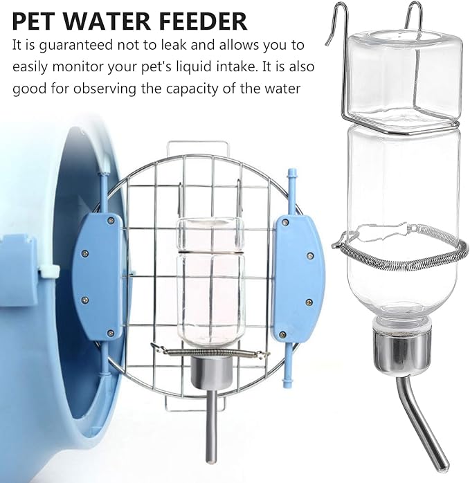 Mipcase Rabbit Water Bottle 4 Pack with Hooks and Springs Hanging Pet Drinking Bottle for Bunny Guinea Pig Water Dispenser Leak-Proof Small Animal Feeder 2.16 X 4.09 X 9.05 in