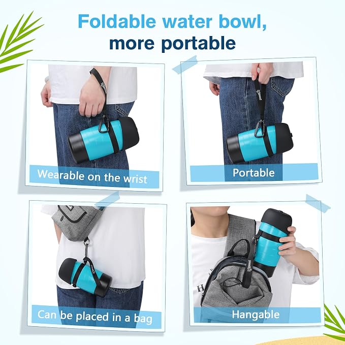 Pecute Outdoor Adventure Bundle: 26FT Retractable Dog Leash with Chew-Proof Cable & Poop Bag Holder + 22oz Portable Dog Water Bottle with Food Container, Leakproof BPA-Free for Hiking Travel