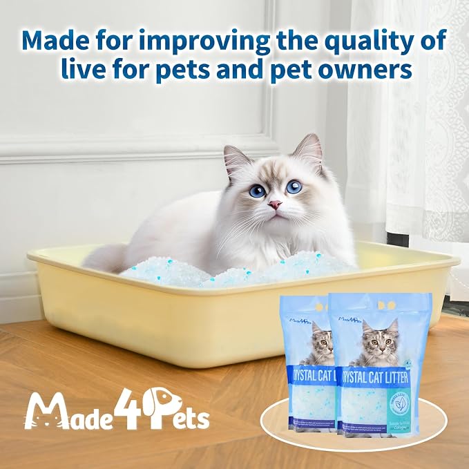 Made4Pets Cat Litter Crystals, Non Clumping Cat Litter Odor Control Silica Gel Cat Litter Non Clumping Low Dust, Low Tracking, Lightweight, Dehydrates Waste,Cologne– 25.8 lbs (6 x 4.3 lb Packs)