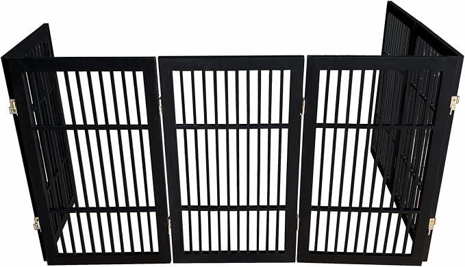 Urnporium Pet Dog Gate Freestanding, Strong Durable Folding Wooden Fence, Portable Acacia Hardwood Safety Barrier for Indoor & Outdoor Use (Black Pet Gate, 6 Panel 30" Tall)