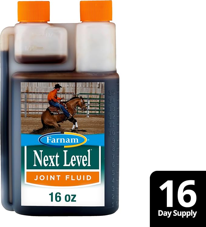 Farnam Next Level Joint Fluid Supplement for horses and dogs, Helps maintain connective tissue to ease joint stiffness due to daily activity, 16 ounces, 16 day supply