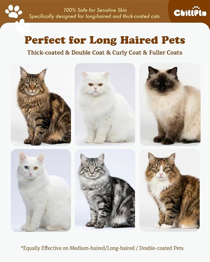 Cat Brush for Long Haired Cats - Double Sided | Professional Dematting Undercoat Rake for Ragdoll & Maine Coon Long Hair Cats - Safely Remove Mats, Tangles & Shedding