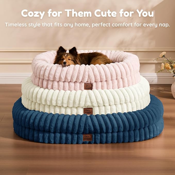ChiXnuggle Orthopedic Dog Bed for XL Dogs, Waterproof Faux Rabbit Fur Dog Couch with Egg Crate Foam Support and Washable Removable Cover, Bolster Pet Sofa with Non-Slip Bottom, 41x30x7, Navy