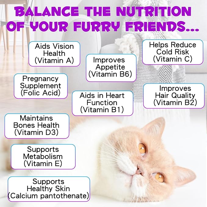 VOSIFSDIY Cat Multivitamin,15 in 1 Cat Vitamins Liquid Drops Supplements for Heart Health, Bones, Joint, Skin & Coat, Bladder, Immune System Support 60ml-2pcs