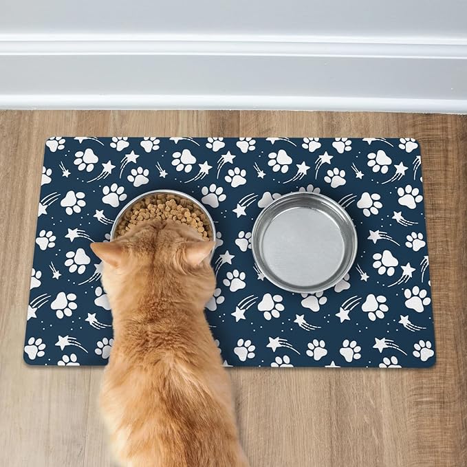 Dog Food Mat 24x32 Inch Pet Feeding Absorbent Mats for Floor Dog Cat Water Bowl Placemat Non-Slip Washable Pet Food and Water Mat