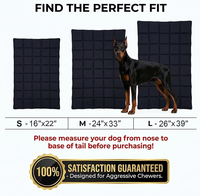 Chew Proof Dog Crate Pad – Indestructible Durable Crate Pad for Aggressive Chewers, Quilted Washable Waterproof Tough Kennel Mat, Replacement for Cage Tray, Indoor & Outdoor, 26″×39″, Black