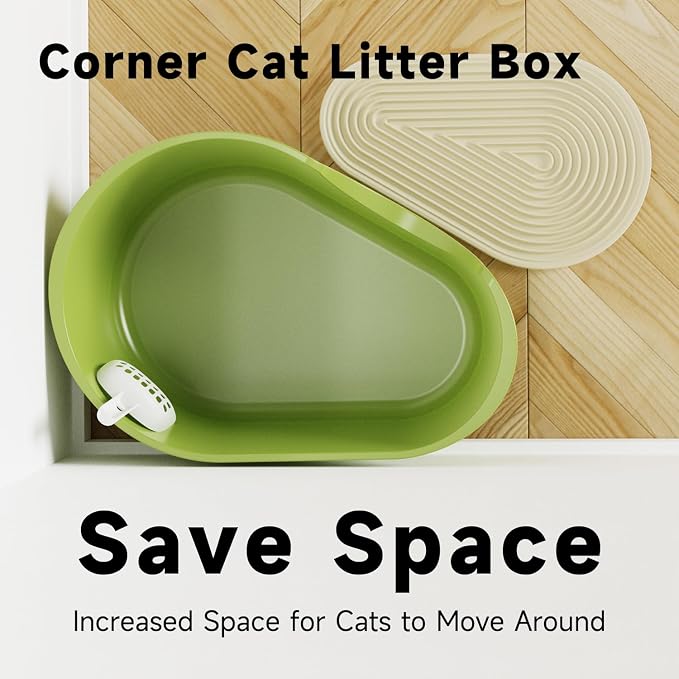 Cat Boxes for Indoor Cats - XL High-Walled Litter Pan with Anti-Splash Design, Low-Entry & Top Entry Cat Litter Box, Tool-Free Assembly Corner Tray (30x20x12 Inch, Green)