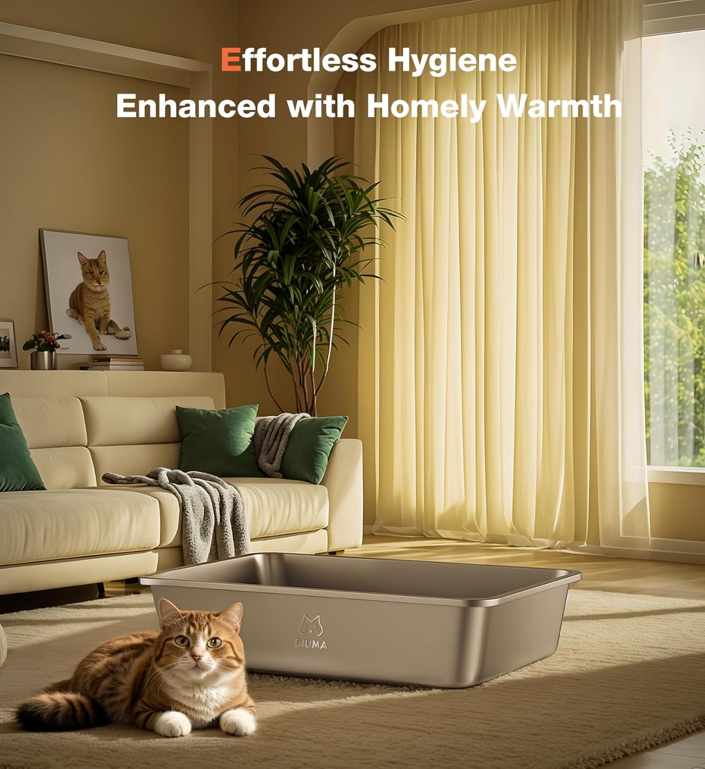 Extra Large Stainless Steel Cat Litter Box, 27.5" L×19.6" W×3.9" H, XXL Metal Kitty Litter Pan with High Sides, Odor-Free, Non-Stick, Easy to Clean, Ideal for Big Cats & Multi-Cat