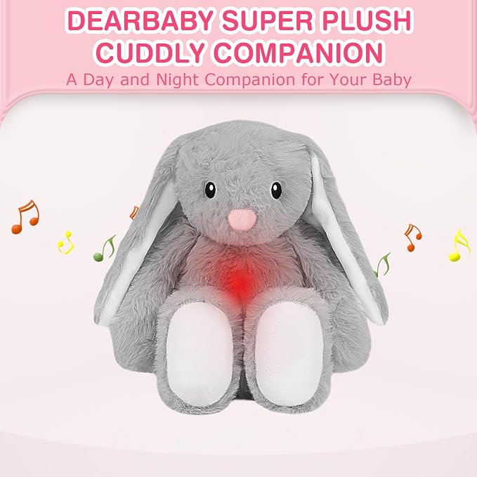 Baby Soother Cry Activated Sensor Toys,Heartbeat Bunny for Babies,Plush Stuffed Animal for Newborn Infants,Toy Vibrating with Mom’s Heartbeat,Baby Shower Gifts for Girls and Boys
