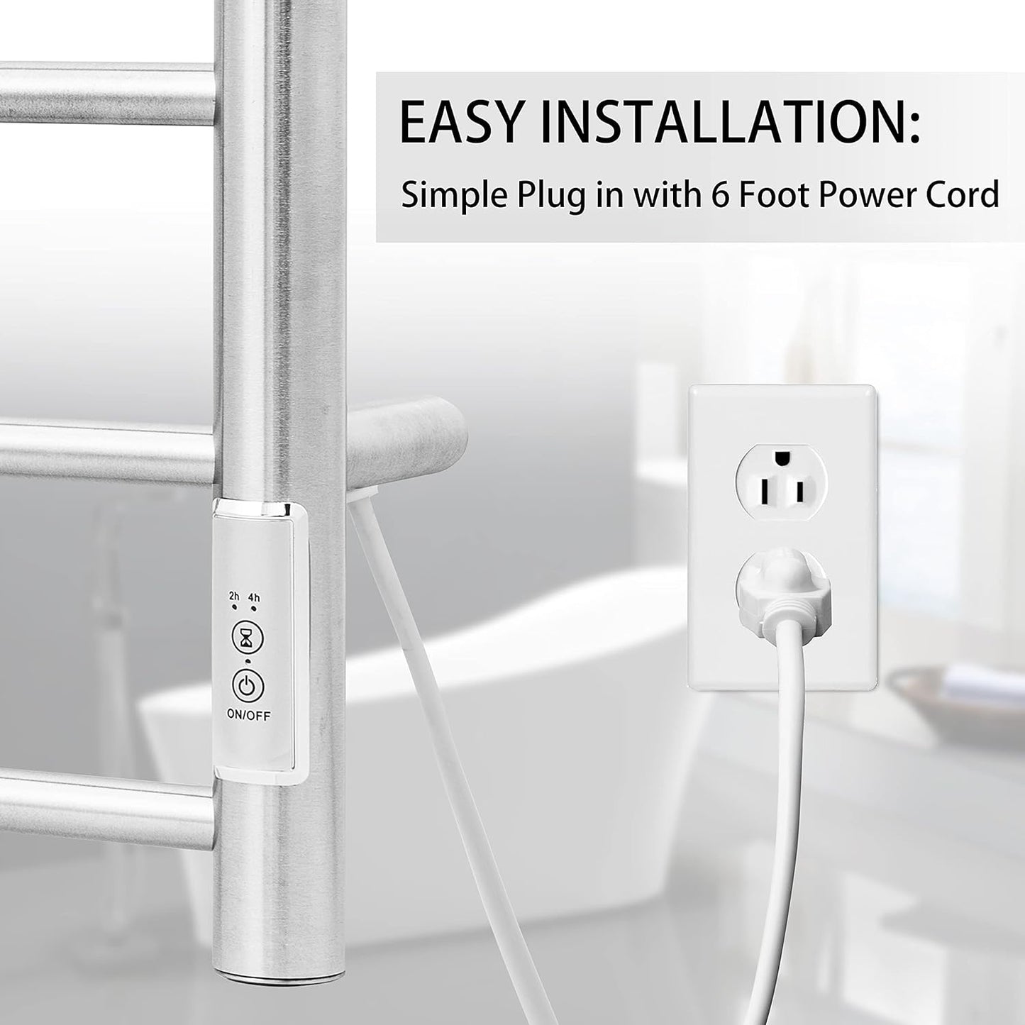 KEG Towel Warmer Wall Mounted with Built-in Timer 12 Bars Electric Stainless Steel Heated Towel Racks for Bathroom, Hot Plug-in Bath Towel Heater Brushed Nickel