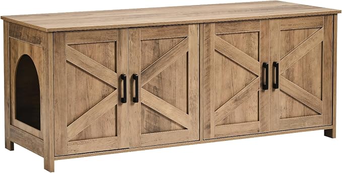 VEVOR Cat Litter Box Enclosure for 2 Cats, Litter Box Furniture Hidden with Double Rooms, Wooden Cat Box Cabinet Fit Most of Litter Box