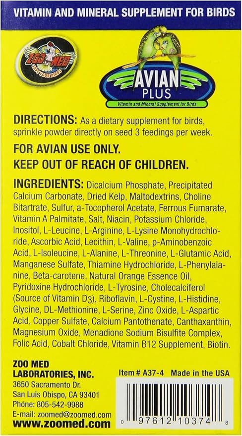 Zoo Med Avian Plus Vitamin & Mineral Supplement for Birds, 16oz
