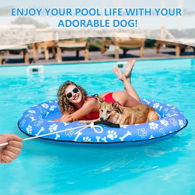 59'' x 39''Inflatable Dogs Pool Float with Rope - Tear Resistant Oxford Stable Support Puppy Floating Raft,Inflatable Summer Doggies Raft Toy for Small Medium Large Dogs Up to 88lb