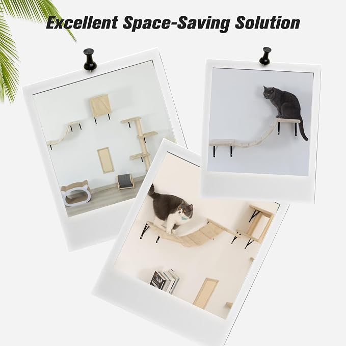 COZIWOW 5-Piece Cat Tree Set with Wall Mounted Cat Shelves, Cat Scratching Post & Cat Wall Furniture, Multi-Functional Indoor Cat Jungle Gym, Essential for Cat Room, Suitable for Large Cats(Beige)