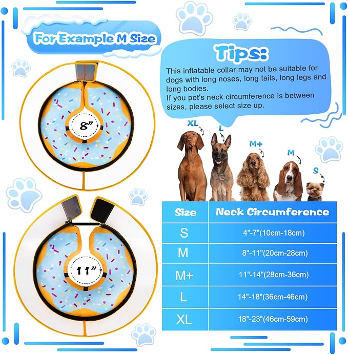 CNEO Inflatable Dog Cone Collar with Detachable Enhanced Anti-Licking Shield, Soft Neck Donut Collar for Dogs After Surgery, Adjustable Dog Cone Alternative for Large Medium Small Dogs & Cats