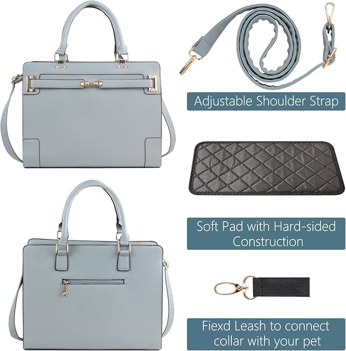 Fashion Dog Purse Carrier for Small Dogs and Cats with 2 Large Pockets PU Leather Pet Carrier Cat Carrier TSA Airline Approved Puppy Kitten Purse Carrier for Travel Hiking Road Trip, Grey