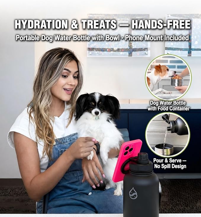DASAN MagSafe Water Bottle 32oz – Stainless Steel Insulated Magnetic Water Bottle Holder With Phone Stand, Tripod Mount, Snack Compartment & Pill Storage – Leakproof Bottle For Gym, Travel and Work