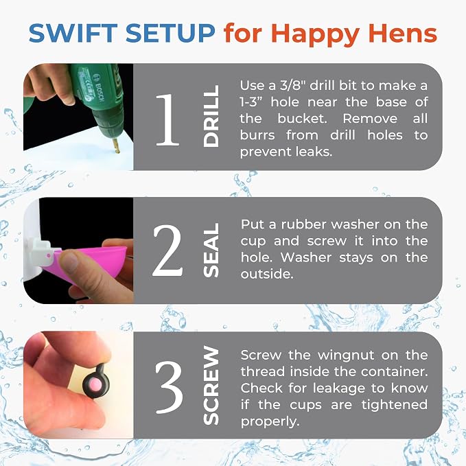 Lil'Clucker - Large Automatic Chicken Waterer Cups Suitable for Ducks, Geese, Turkeys, and Bunny Rabbit - Water Feeder Kit - Poultry Waterer (Pink, 8 Pack)