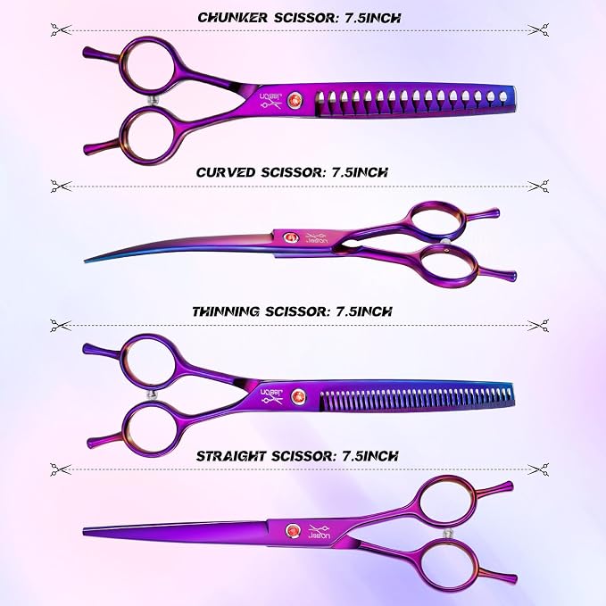 JASON Dog Grooming Scissors Kit, Professional 7 in 1 Dog Scissors Sharp Shears Set - Straight, Thinning, Chunker, Curved Shears and Comb for Long Short Hair for Dog Cat Pet Christmas Gift