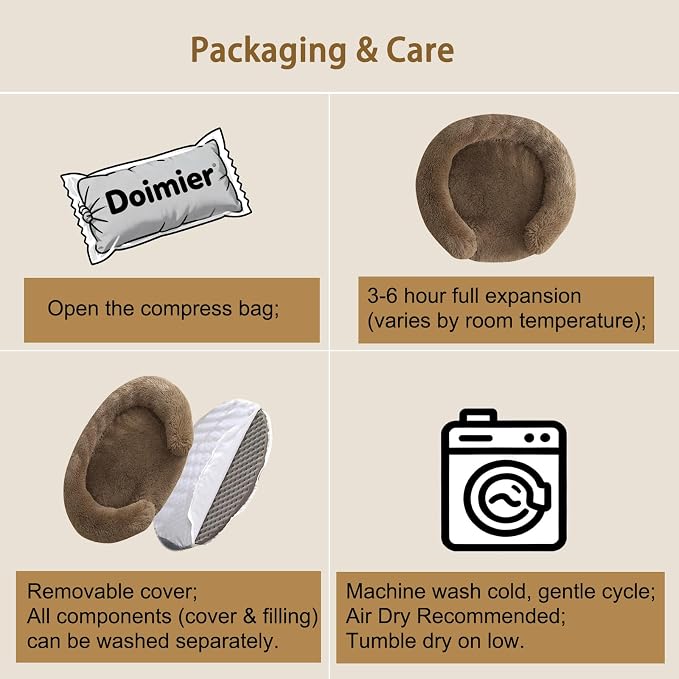 Calming Dog & Cat Beds with Orthopedic Egg-Crate Foam Raised Rim, Soft Fluffy Faux Fur Pet Bed for Small Medium Dogs, Anxiety Relief Spine Support, Machine Washable Cover (Round, Coffee 20")