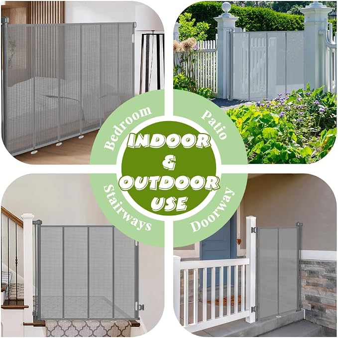 47" Extra Tall Retractable Baby Gates, Extends to 71" Wide, ExtraTall Retractable Safety Gate with Reinforced Strips, Retractable Tall Dog Gates for Doorways Mesh Baby Pet Gates Indoor, Grey